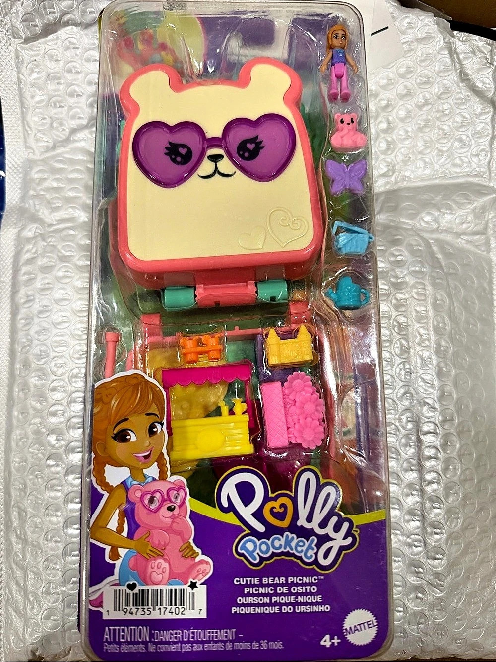 Mattel Polly Pocket Cutie Bear Picnic Compact Playset Pink & Purple